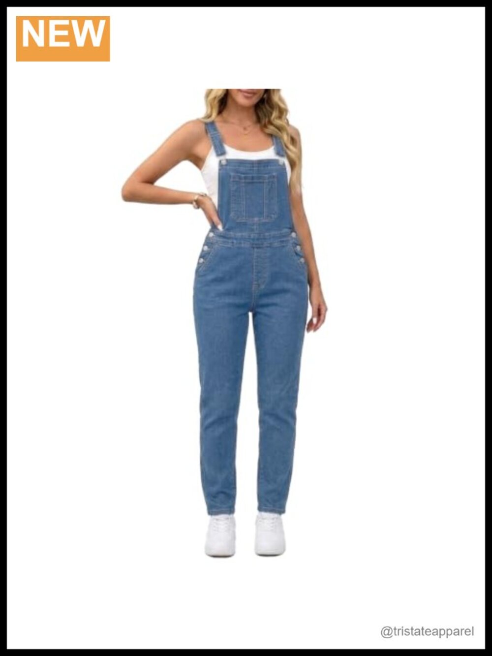 Women's Stretch Denim Bib Overalls Relaxed Straight Leg Adjustable Straps